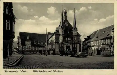 Ak Wernigerode im Harz, Marktplatz mit Rathaus