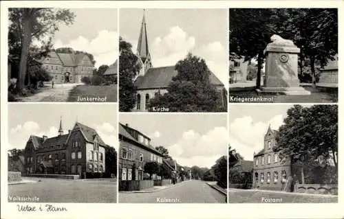 Ak Uetze in Niedersachsen, Junkernhof, Kirche, Kriegerdenkmal, Volksschule, Kaiserstraße, Postamt