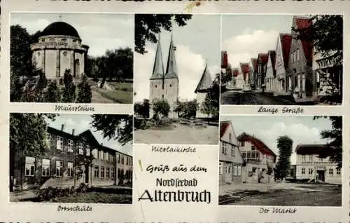 Ak Nordseebad Altenbruch Cuxhaven, Mausoleum, Lange Straße, Ortsschule, Markt, Nikolaikirche