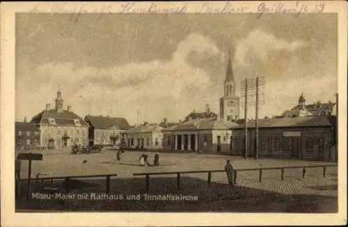 Ak Jelgava Mitau Lettland, Markt, Rathaus, Trinitatiskirche