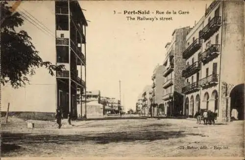 Ak Port Said Ägypten, Rue de la Gare, Straßenpartie