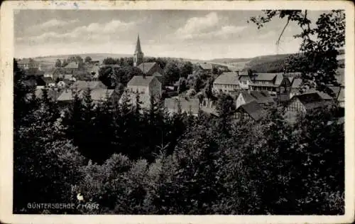 Ak Güntersberge Harzgerode am Harz, Blick durch die Bäume auf den Ort, Kirche