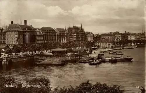 Ak Hamburg Mitte Neustadt, Jungfernstieg, Alster, Boote