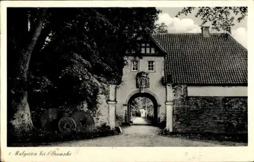 Ak Epe Malgarten Bramsche in Niedersachsen, Straßenpartie, Blick durch ein Tor