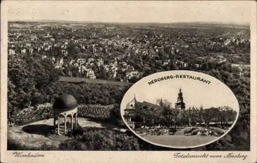 Ak Wiesbaden in Hessen, Neroberg-Restaurant, Blick vom Neroberg, Gesamtansicht