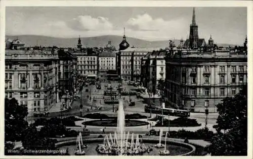 Ak Wien, Blick über den Schwarzenbergplatz, Fontänen