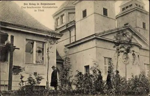 Ak Sowjetsk Tilsit Ostpreußen, Beschossenes Krematorium