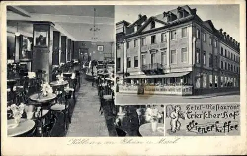 Ak Koblenz am Rhein, Hotel-Restaurant Trier'scher Hof, Außenansicht, Gastraum