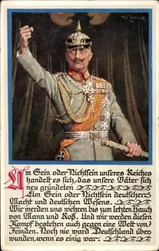 Künstler Ak Zasche, Th., Kaiser Wilhelm II., Zitat, Marschallstab