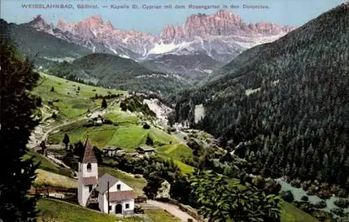 Ak Lavina Bianca Weißlahnbad Tiers Tires Südtirol, Kapelle St. Cyprian, Rosengarten, Dolomiten