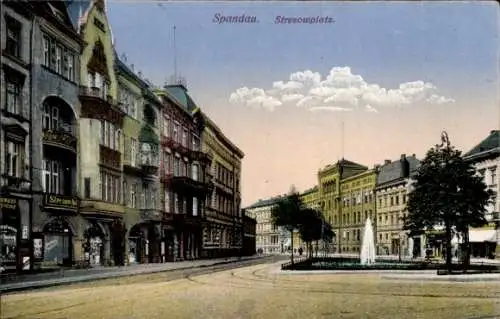 Ak Berlin Spandau, Stresowplatz, Springbrunnen