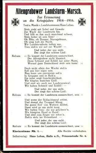 Lied Ak Altengrabow Möckern in Sachsen Anhalt, Altengrabower Landsturm Marsch