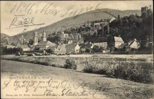 Ak Miltenberg am Main Unterfranken, Teilansicht, Burg, Villen