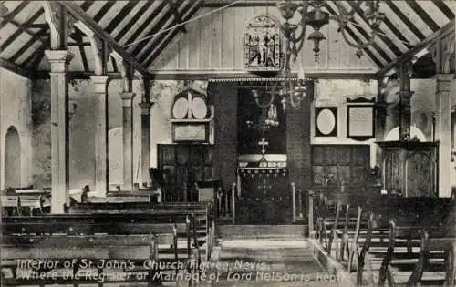 Ak Figtree Nevis West Indies, Innenansicht der St. John's Kirche