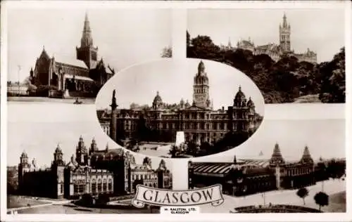 Ak Glasgow Schottland, Central Chambers, St. Mungo's Kathedrale, Kunstgalerie und Museum