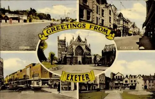 Ak Exeter Devon England, Kathedrale, Fluss Exe, High Street