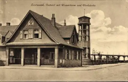 Ak Lauta in der Lausitz, Lautawerk, Kaiserliches Postamt mit Wasserturm und Werksbahn
