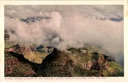 Ak Grand Canyon Arizona USA, Gewitterwolken im Canyon