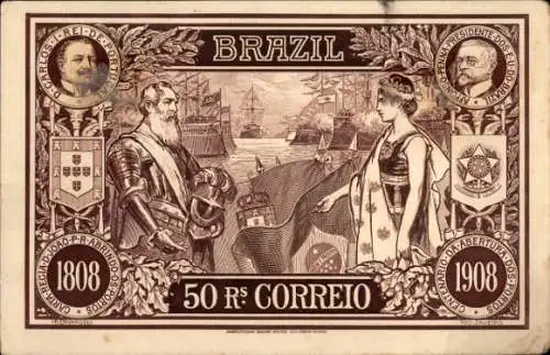 Ak Brasilien, 50 Reais Correio, Don Carlos de Portugal, Alfonso Penna