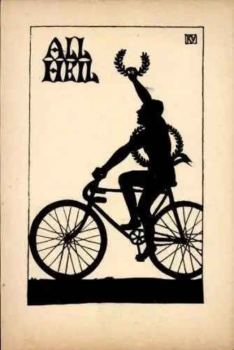 Scherenschnitt Künstler Ak Pierson-Vlator, Karola, All Heil, Radfahrer