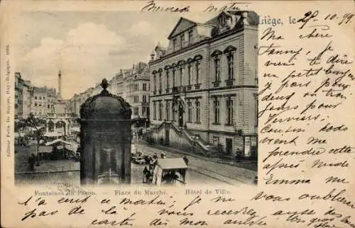 Ak Liège Lüttich Wallonien, Marktplatz, Rathaus