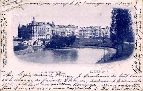 Ak Liège Lüttich Wallonien, Ile du Commerce, Insel, Wasserpartie