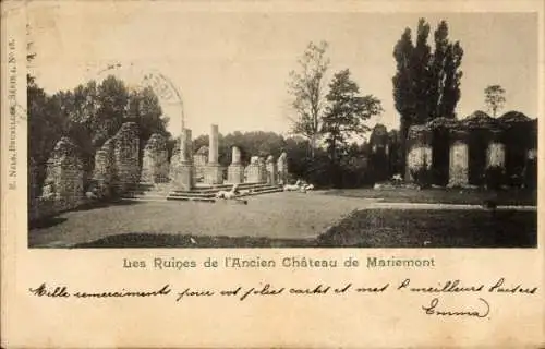 Ak Mariemont Morlanwelz Wallonien Hennegau Belgien, Ruinen der alten Burg