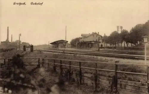 Ak Groitzsch in Sachsen, Bahnhof, Gleisseite