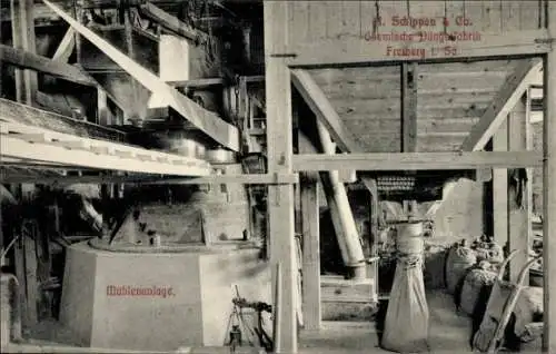 Ak Freiberg in Sachsen, Chemische Düngerfabrik A. Schippan & Co, Mühlenanlage