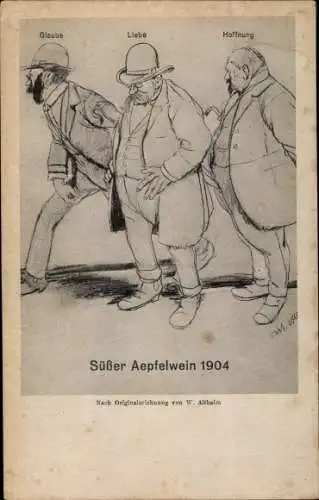 Künstler Ak Eschersheim Frankfurt am Main, Süßer Aepfelwein 1904, Wirtschaft zum Bahnhof, Männer