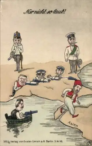Ak Nur nicht so laut, Propaganda Kaiserreich, Nationalallegorien, Karikaturen
