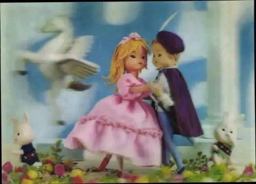 3-D Ak Little Dancer, Kleine Tänzer, Prinz und Prinzessin tanzen, Pegasus, Hasen