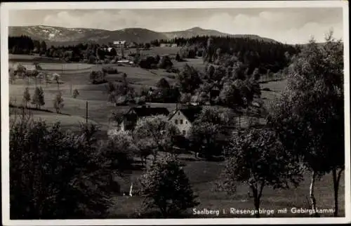 Ak Zachełmie Saalberg im Riesengebirge Schlesien, Panorama vom Ort mit Gebirgskamm