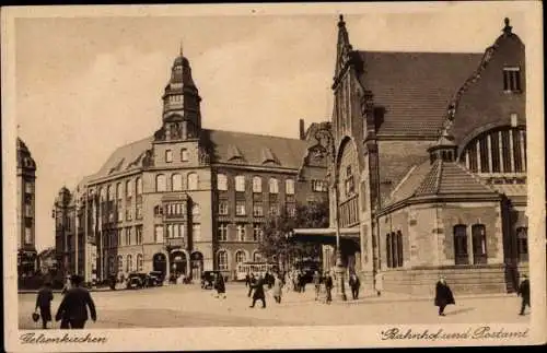 Ak Gelsenkirchen im Ruhrgebiet, Bahnhof, Postamt