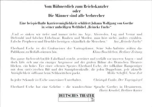 Ak Schauspieler Eberhard Esche, Portrait, Autogramm, spricht Reineke Fuchs