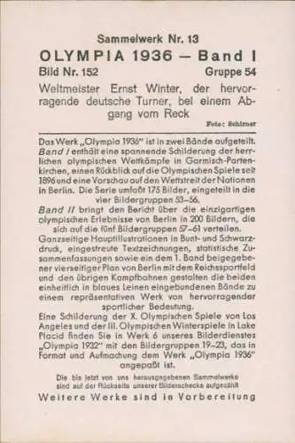 Sammelbild Olympia 1936, Turner Ernst Winter, Abgang vom Reck