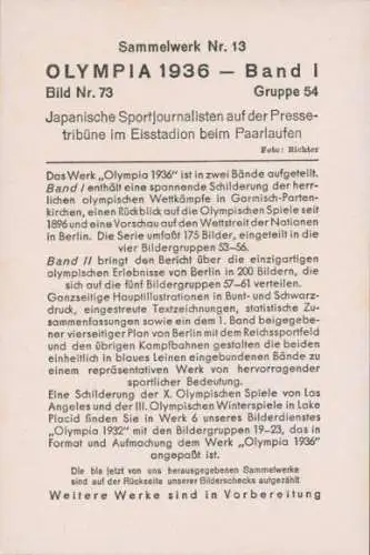 Sammelbild Olympia 1936, Japanische Sportjournalisten auf der Pressetribüne im Eisstadion