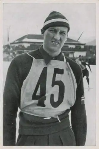 Sammelbild Olympia 1936, Reidar Andersen, Norwegen, Dritter im Spezialsprunglauf