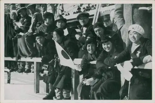 Sammelbild Olympia 1936, Winterspiele, japanische Zuschauer am Rießersee