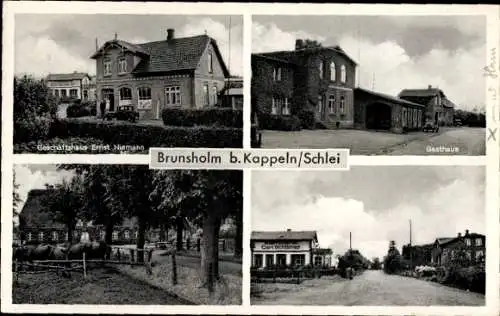 Ak Brunsholm Esgrus in Angeln, Geschäftshaus, Gasthaus, Ortsansichten