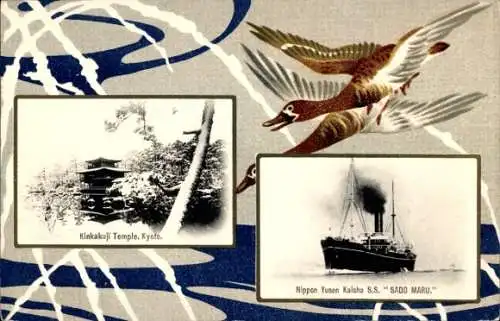 Passepartout Ak NYK Line, Dampfer SS Sado Maru, Kinakuji Tempel, Kyoto