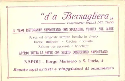 Ak Napoli Neapel Campania, Reklame, Ristorante d'a Bersagliera, Borgo Marinaro a S. Lucia