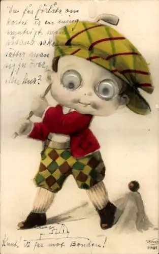 Wackelaugen Ak Golfspieler beim Abschlag