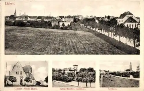 Ak Lützen im Burgenlandkreis, Gustav Adolf Haus, Schwedisches Konsulat, Schloss