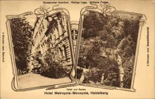 Passepartout Ak Heidelberg am Neckar, Hotel Metropole Monopole, H. L. Fellmeden, Gartenpartie