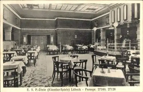 Ak Lübeck in Schleswig Holstein, E. S. O. Diele, Künstler-Spiele, Hotel Union