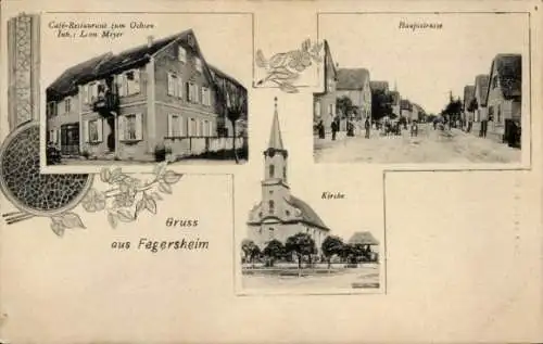 Ak Fegersheim Elsass Bas Rhin, Cafe Restaurant zumOchsen, Hauptstraße, Kirche