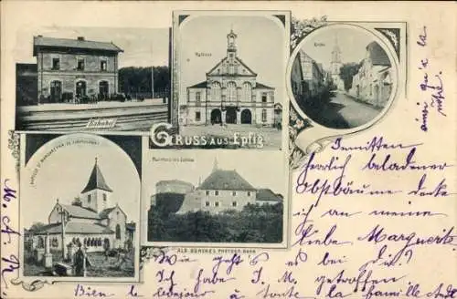 Ak Epfig Elsass Bas Rhin, Bahnhof, Gleisseite, Kirche, Rathaus