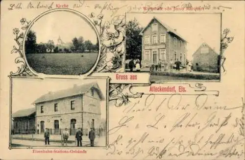 Ak Alteckendorf Elsass Bas Rhin, Gastwirtschaft, Kirche, Bahnhof