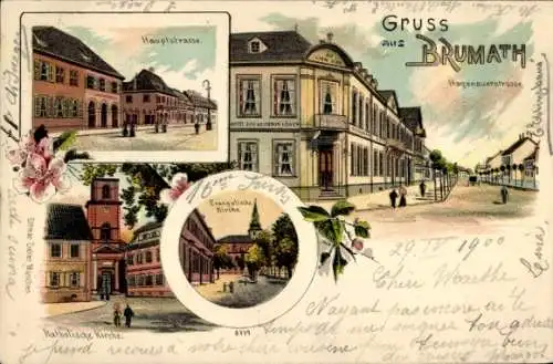 Litho Brumath Elsass Bas Rhin, Evangelische Kirche, Hauptstraße